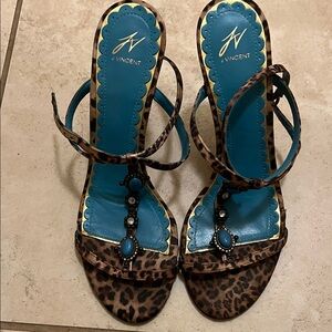 Vintage Leopard Print Sandals with jeweled accents